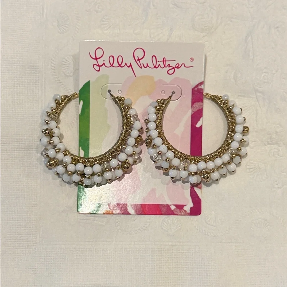 Lilly Pulitzer GWP Hoop Earrings - Resort White - Picture 1 of 3